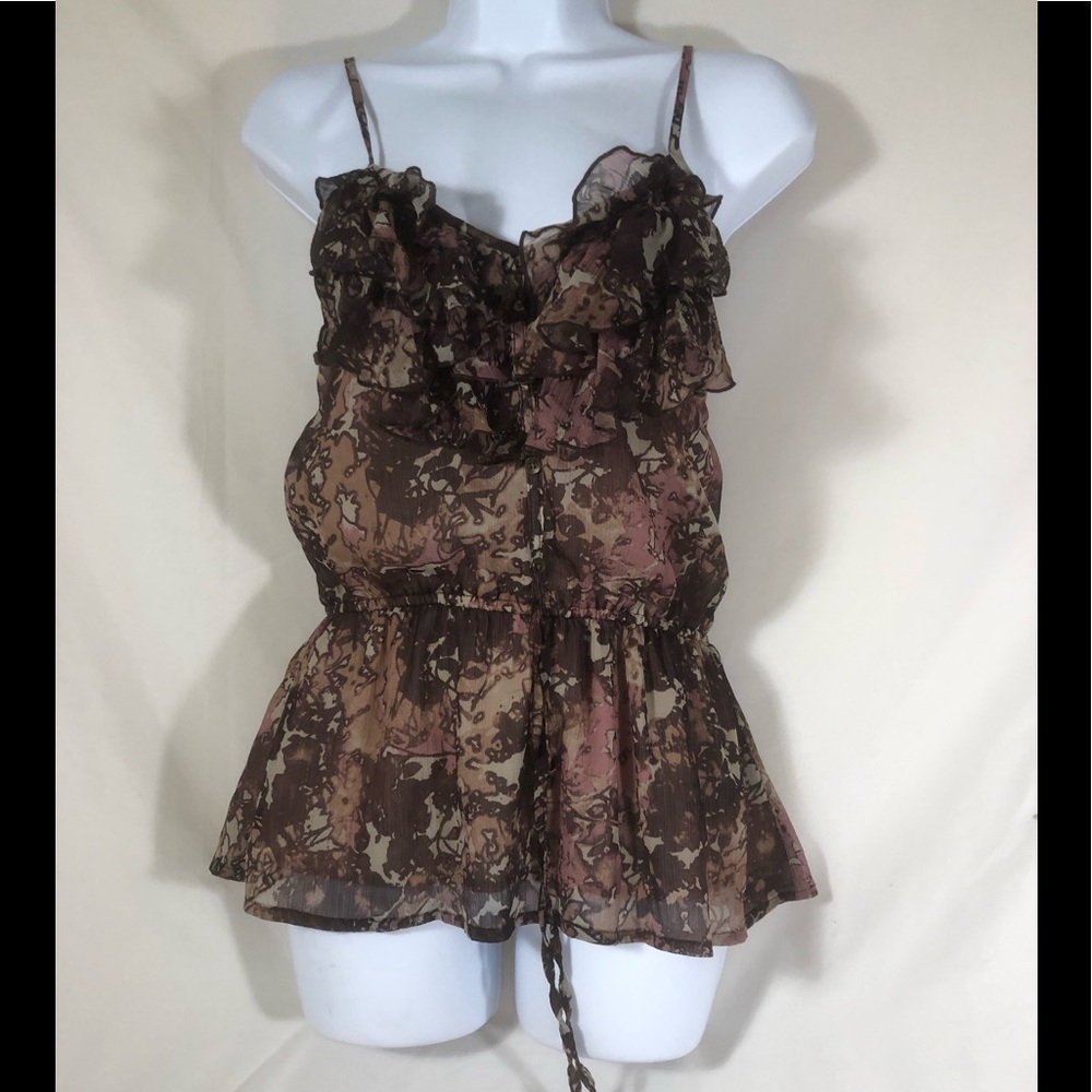 Mudd lined pink, brown, ruffled spaghetti strap M